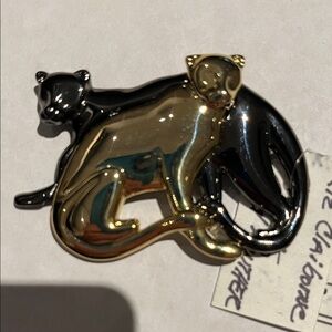 Liz Claiborne Chic Black and Gold Cat Brooch